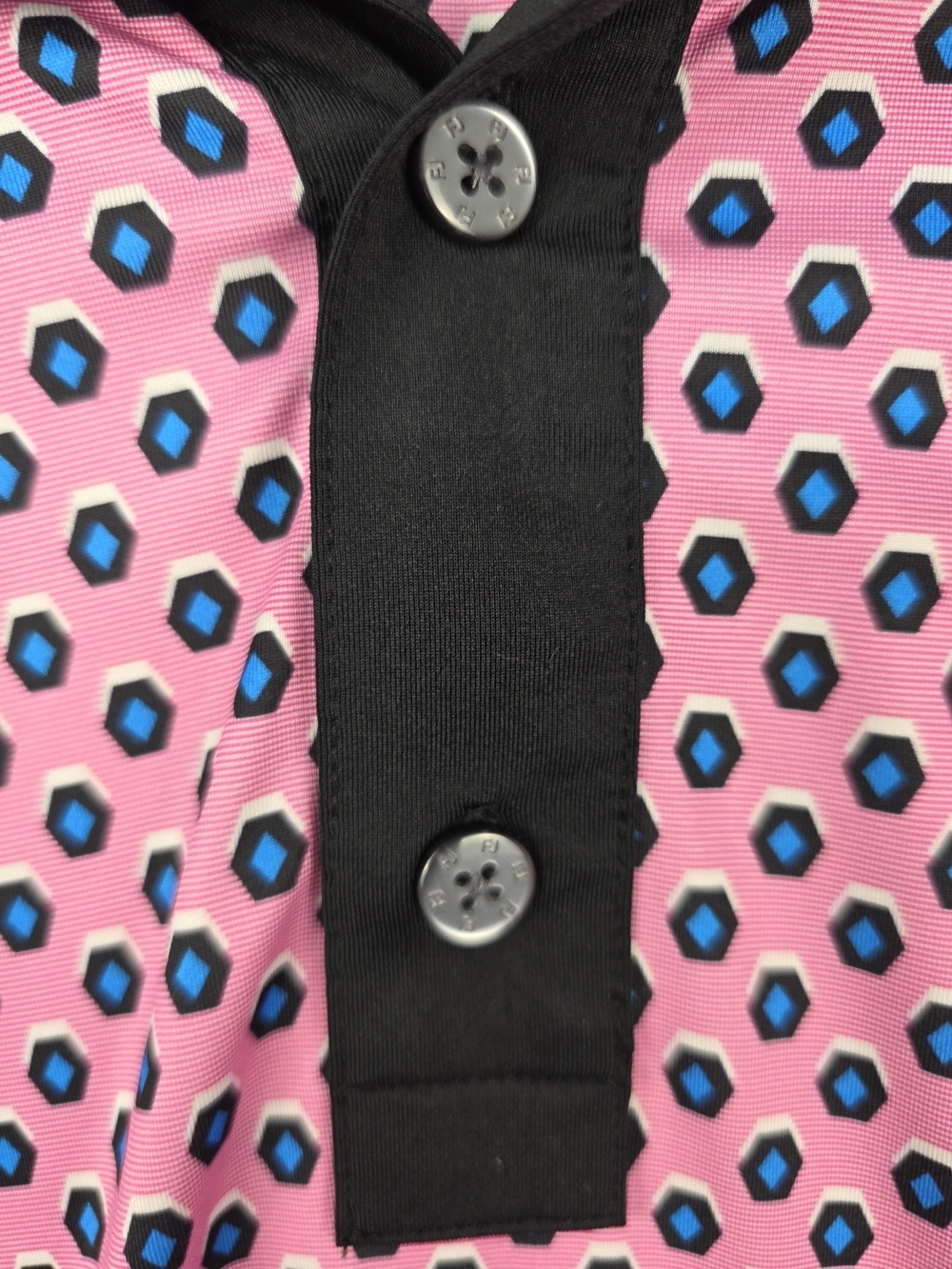 Men's Pink Patterned Short-Sleeve Polo with Black Collar FootJoy 3XL Golf - Picture 4 of 11